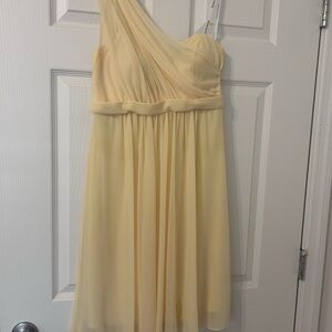 David's Bridal One Shoulder Dress in Light Yellow